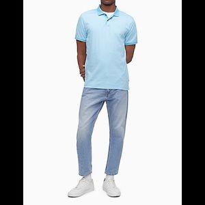 Calvin Klein Liquid Touch Striped Polo Shirt in Sea Breeze